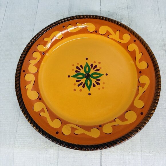 Celebrating Home TUSCAN Orange Red Yellow Rope Trim Stoneware Dinner Plate Set 3 - Picture 4 of 16
